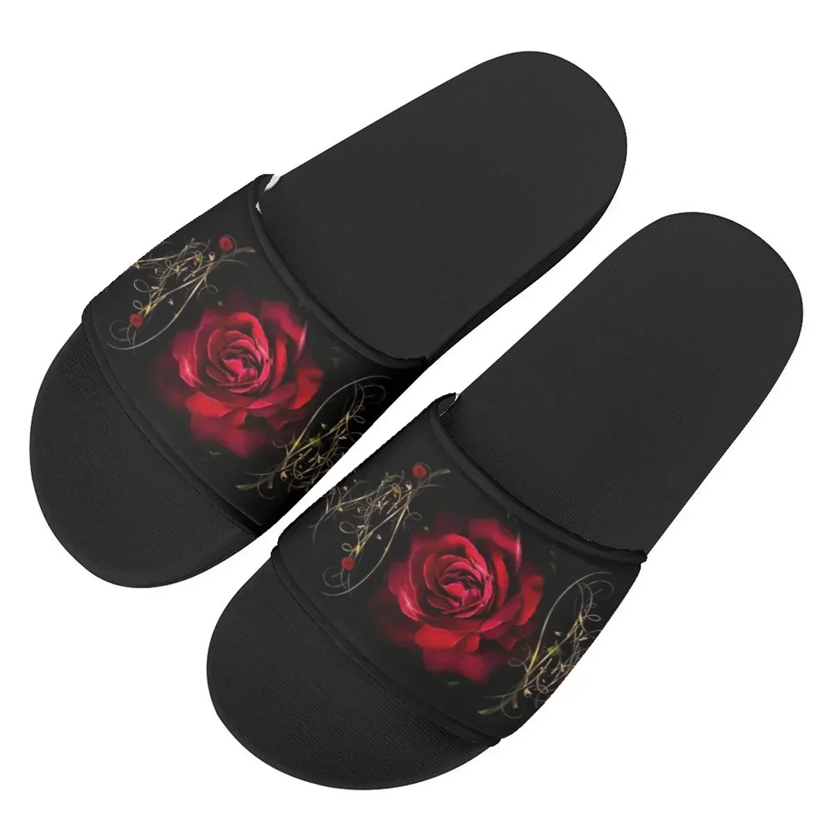 

Summer Comfort Indoor Women Slippers Gothic Style 3D Rose Print Non-slip Casual Ladies Slide Light Female Sandals