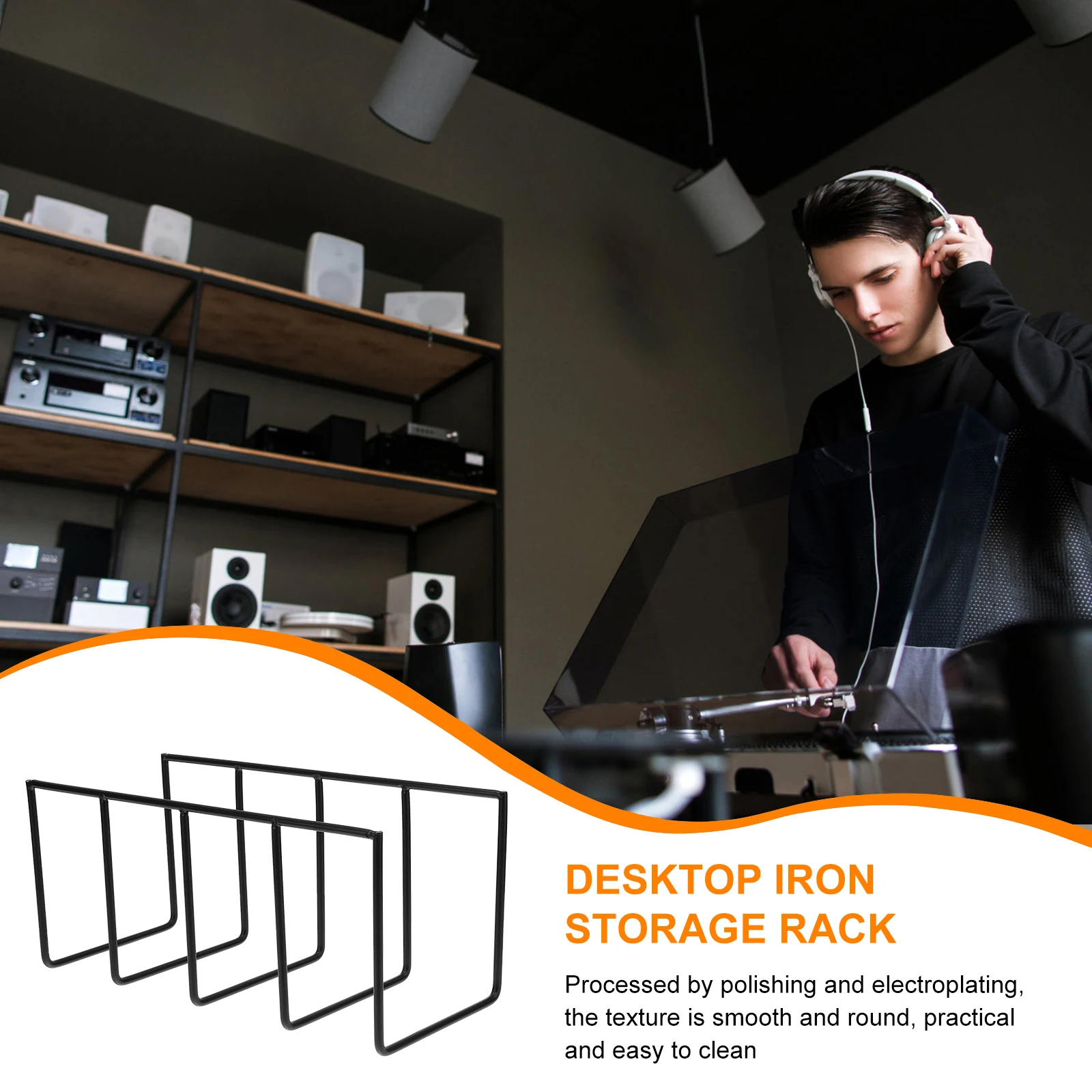 

Modern Iron Record Display Rack Vinyl Storage Shelf Book Cd Holder Desktop Organizer Durable Metal Bookend Magazine File Stand