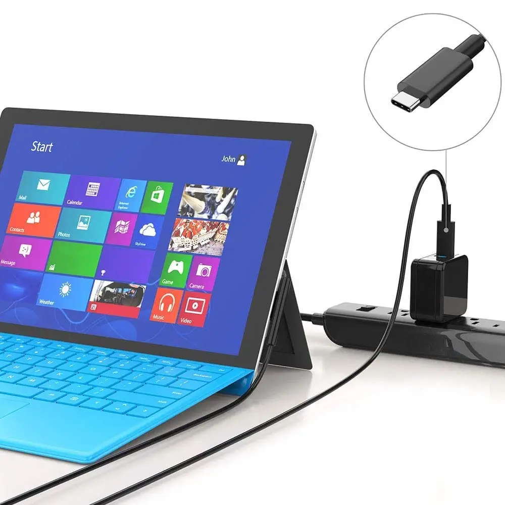 AY14 -Nylon Braided USB-C Charging Cable For Surface Pro 6/5/4/3 Surface Laptop 1.5 M 45W 15V PD Power Supply Cable