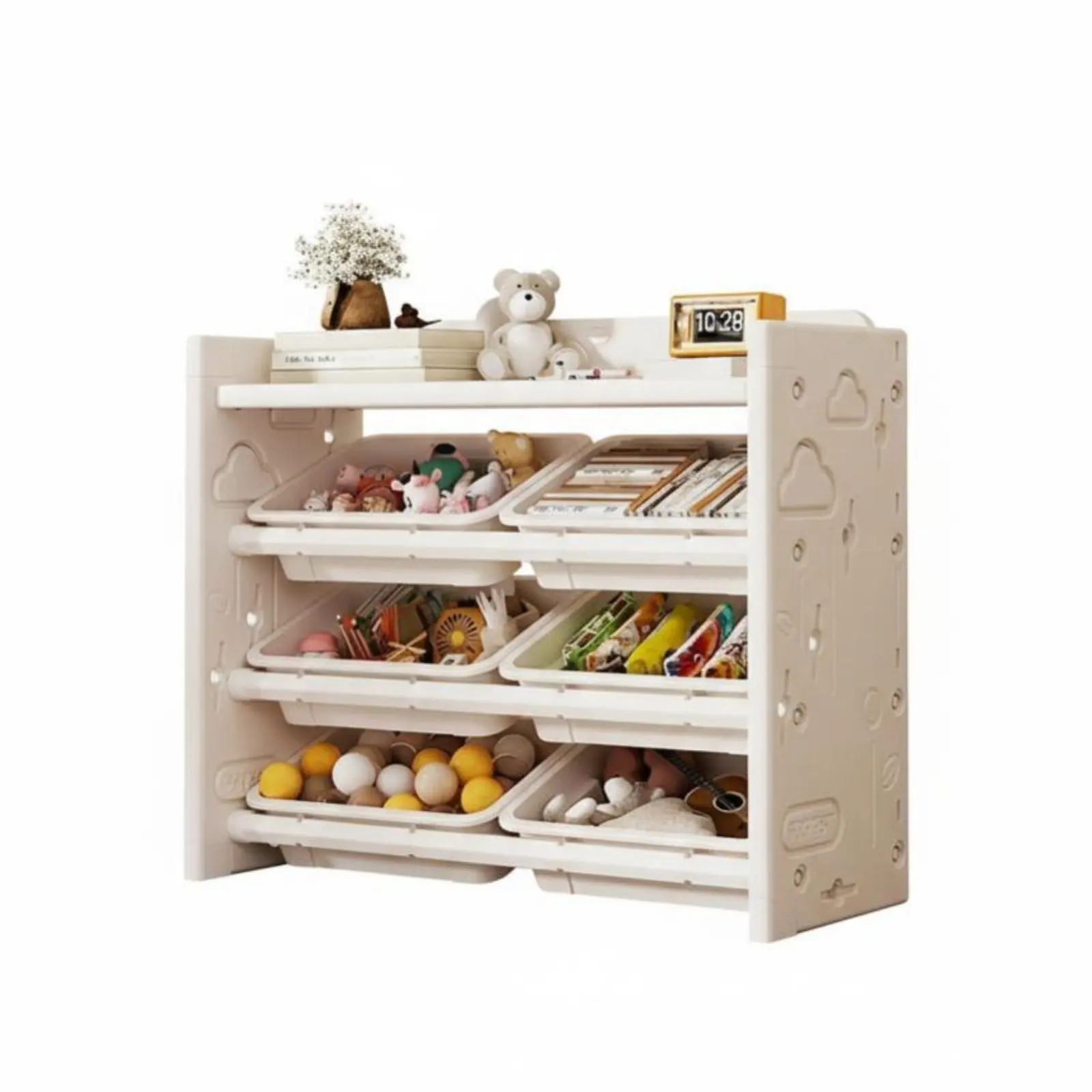 

Toy Container and Book Display Unit Unit Multi-Functional Configurable Storage Unit with Containers Large Capacity Child-Safe