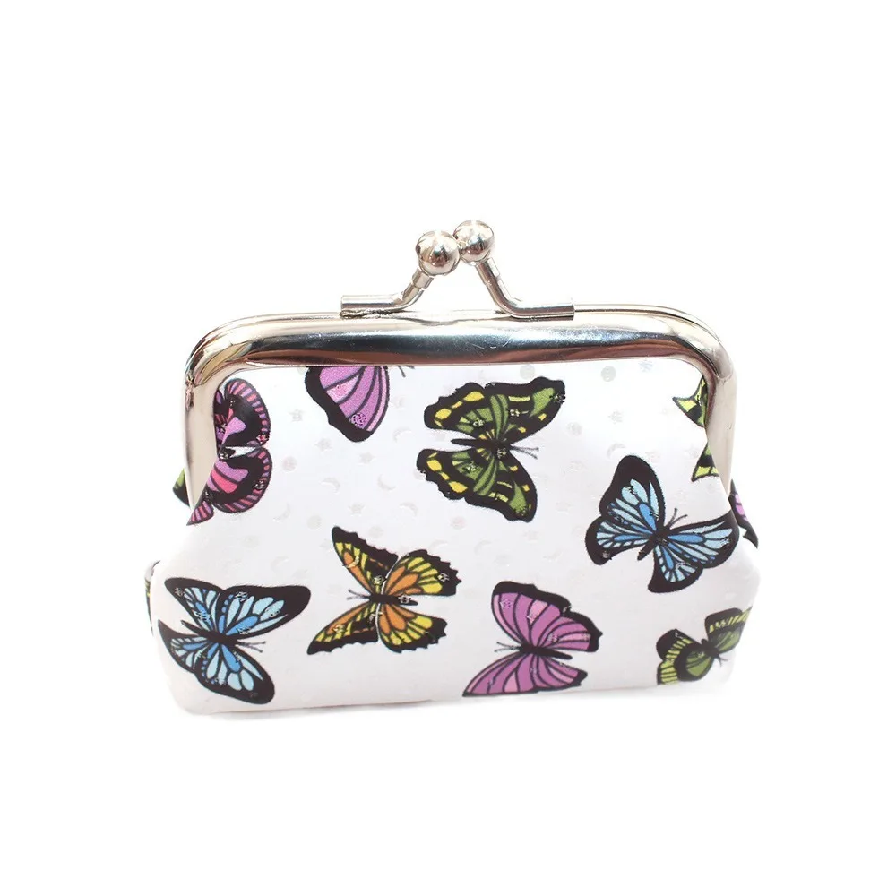 Gift PU Leather Kiss Lock Wallet Colorful Polyester Shell Clip Coin Purse Waterproof Chinese Style Butterfly Printed Pouch Work
