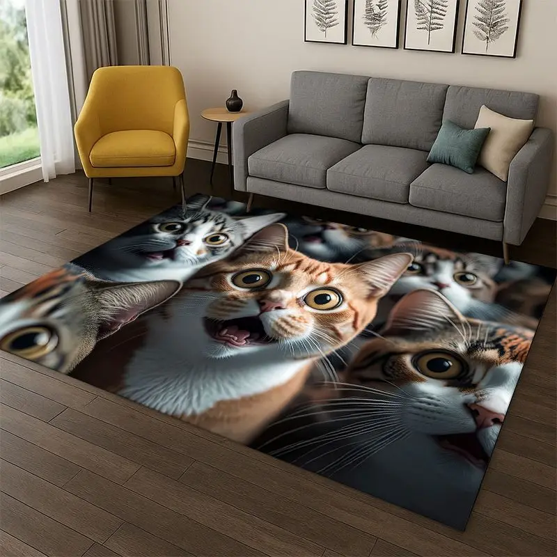Cute Cat Kitten Cartoon Carpet Rug for Bedroom Living Room Sofa Playroom Doormat Home Decor,Kid Game Area Rug Non-slip Gift