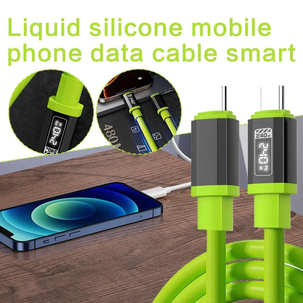 240W Type C to Type C Cable Phone Super Fast Charging Cable With LED Display USB To Type-C Data Cord Liquid Silicone