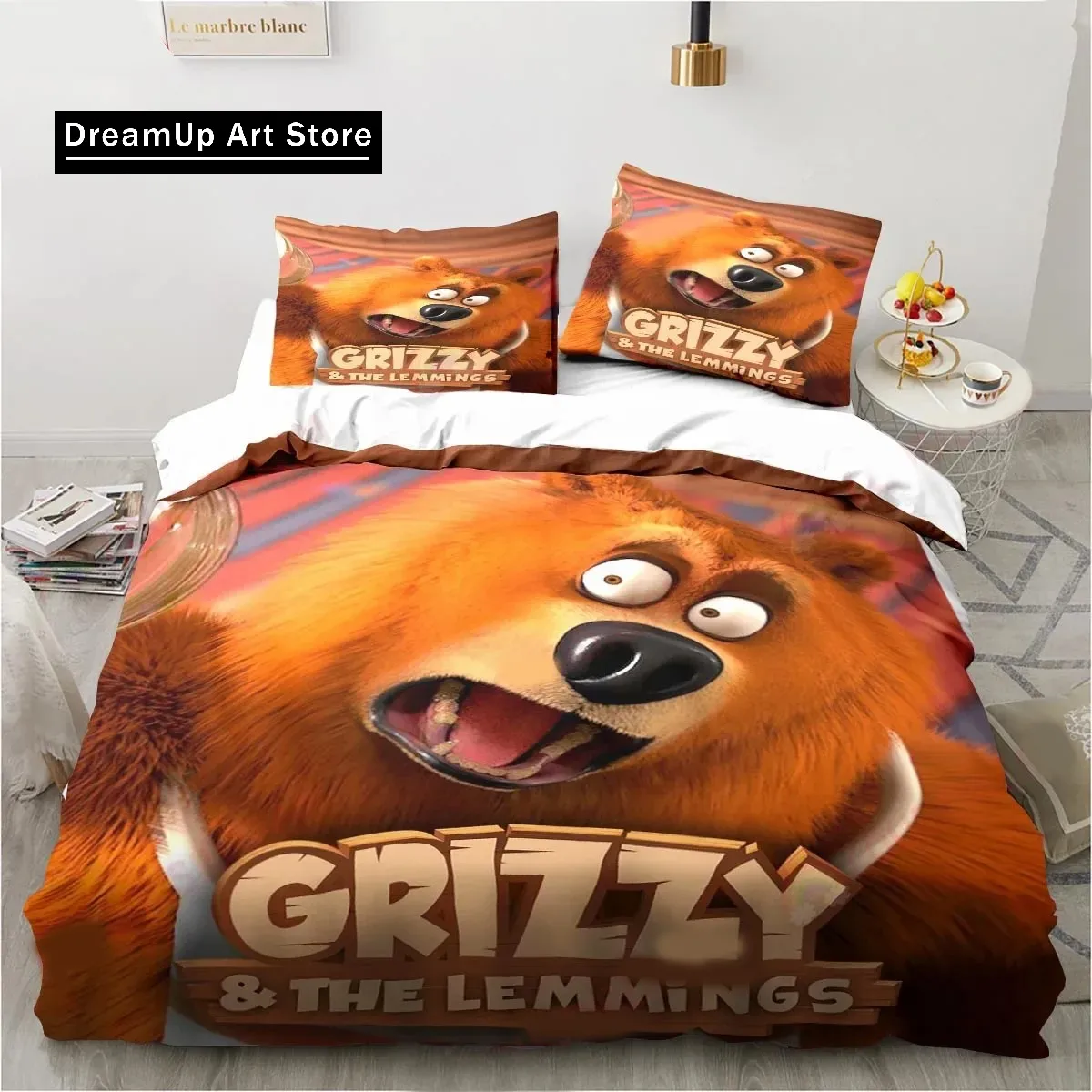 Cartoon Grizzy N Lemmings Bedding Set Duvet Cover Bed Set Quilt Cover Pillowcase Comforter king Queen Size Boys Adult