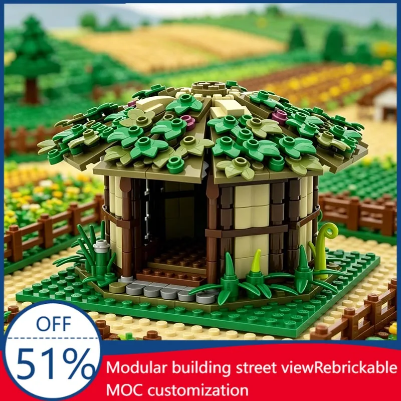 389PCS MOC Tribal Hut Islander Architecture Diorama Model Custom Building Blocks DIY Educational Assembly Toy Display Collection