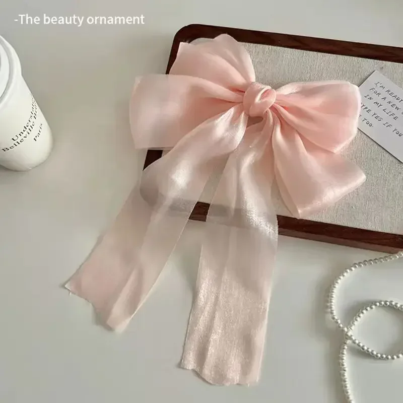 Fashionable Girl Candy Color Bow Ribbon Duck Billed Spring Clip Half Tie Hair Girl Sweet New Hair Clip Accessories Korea 2024