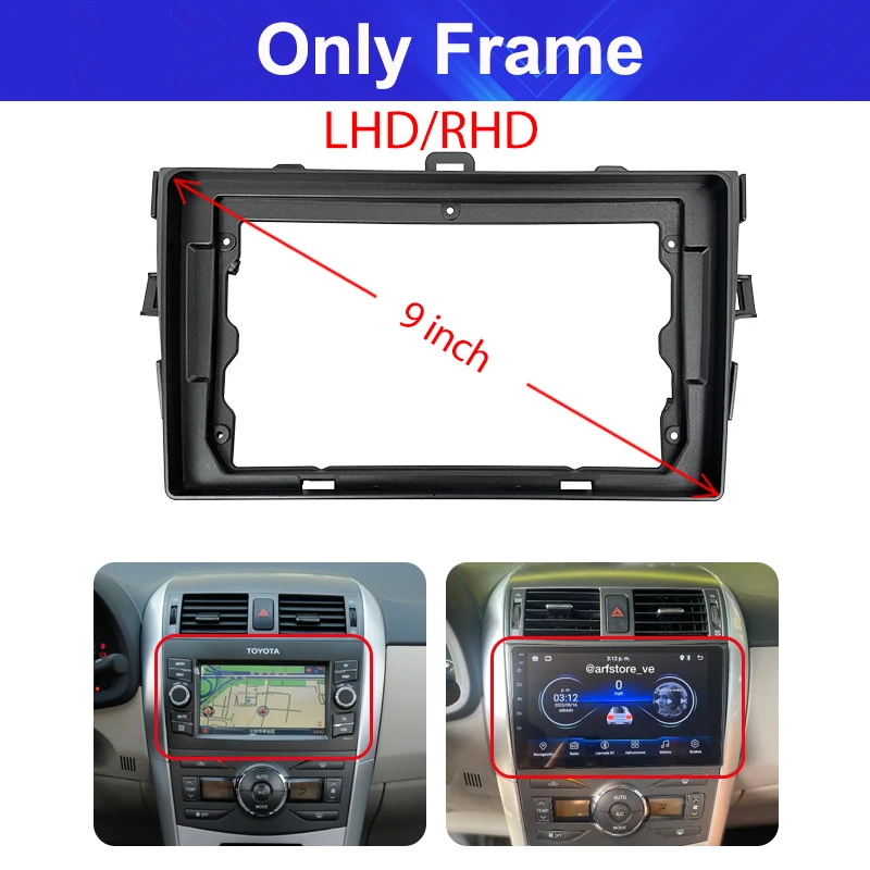 9 Inch Frame Auto Radio Fascia For Toyota Corolla E140 E150 2006-2013 Head Unit Radio Dashboard GPS stereo panel mounting 2 Din