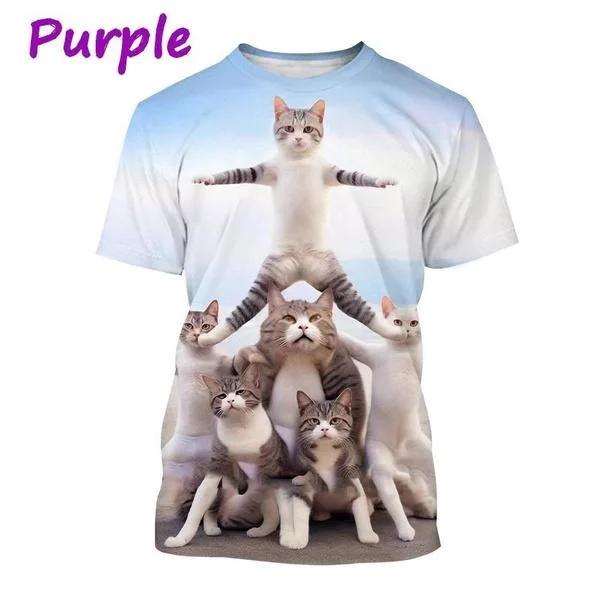 Novel Kawaii Cute Beach Cat Series T-shirt 3D Printed Men/Women Trend Funny Short sleeve Top Unisex Kid Tee Oversized Streetwear