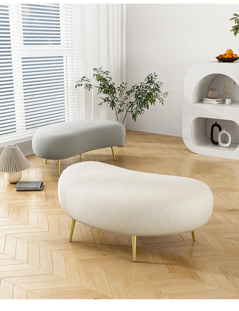 *- Light Luxury Modern Design Curved Lamb's Wool Stools Ottomans For Living Room