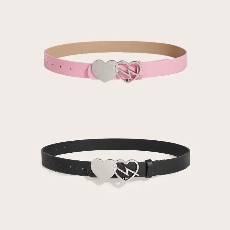 Fashionable Versatile Niche Casual Heart-Shaped Belt  Korean-Style Versatile Women’s Belt with Decorative Heart Buckle