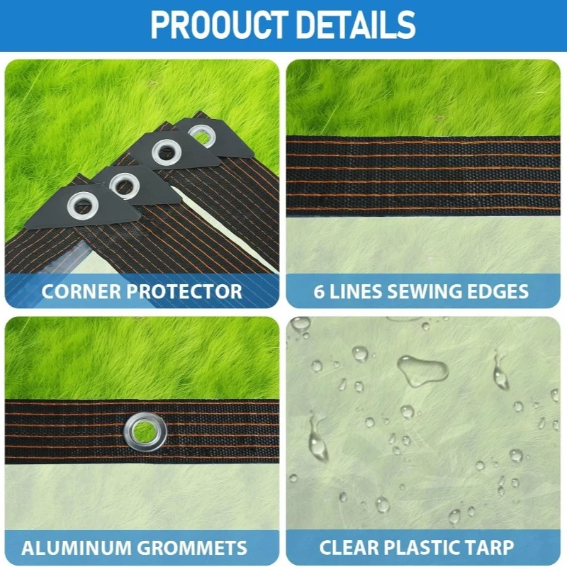 1PC Thickened Transparent PE Waterproof Tarp Windproof Rainproof Cloth Balcony Greenhouse Plant Insulation Cover Easy to Install