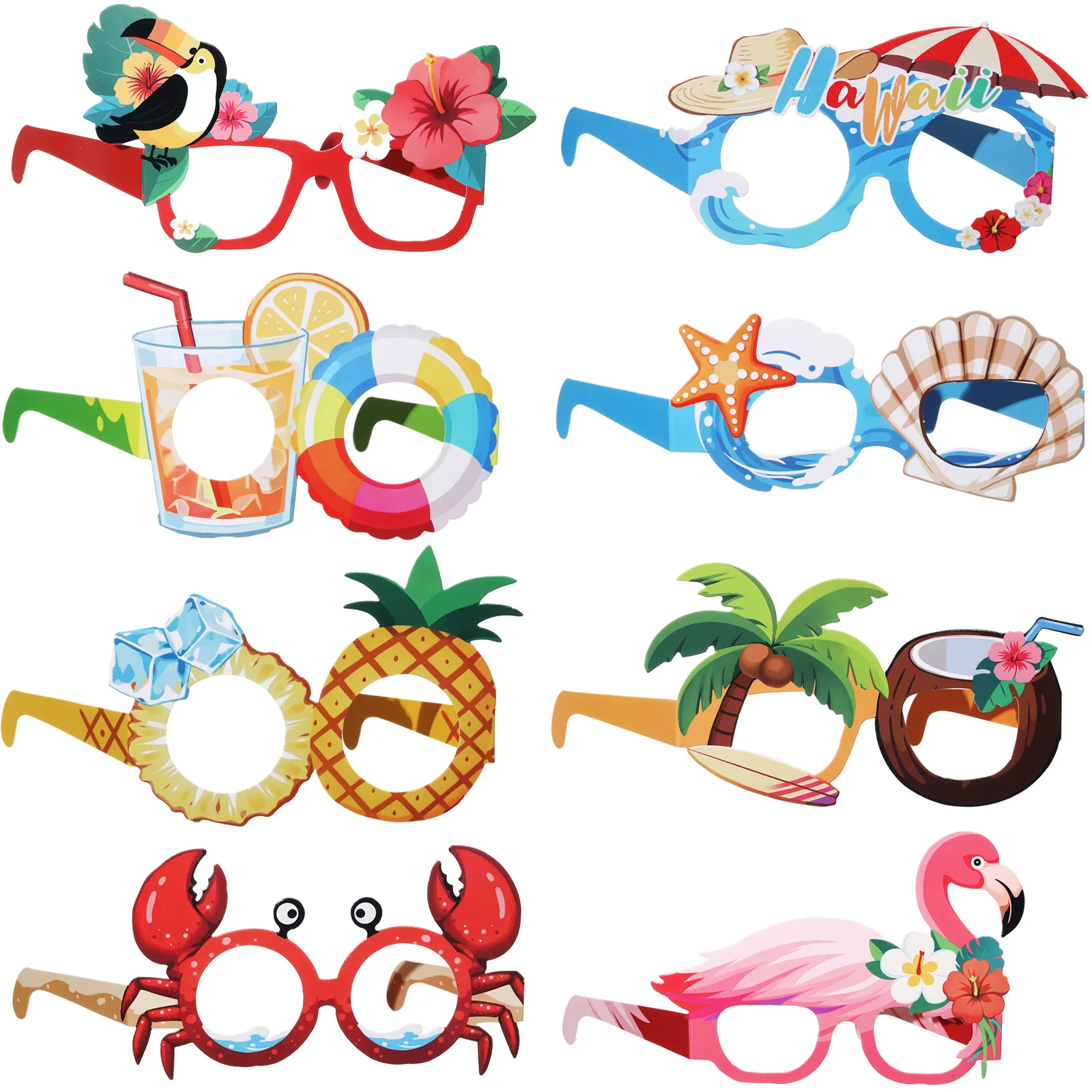 

8pcs Hawaii Party Decors Paper Glasses Flamingo Parrot Ice Cream Photography Glasses Props Summer Beach Birthday Party Decors