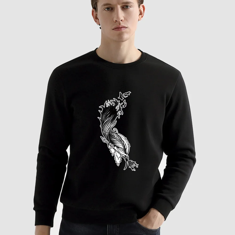 

Fashion men's sweatshirt hoodie korean version small feather print long sleeve sweatshirt comfortable pullover new menswear