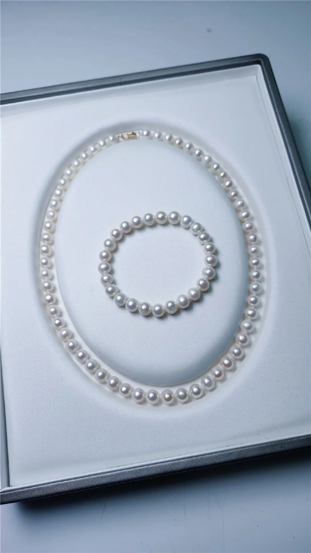 

Beautiful set AAAA8-9mm natural pearl necklace 18in+elastic closed bracelet 7.5in+earrings 925s