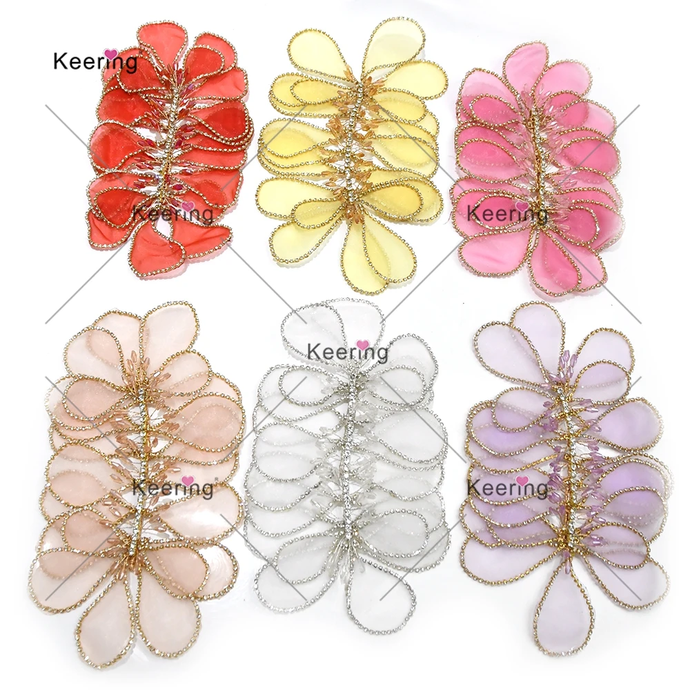 

4PCS Colorful 3D Wire Leaves Rhinestone Accessories DIY Wedding Party Dress Embellishments WHD-158