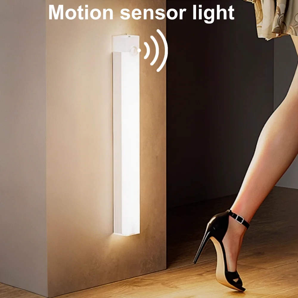 모션 센서 바 라이트 유형 C 충전식 라이트 LED 자기 매력 부엌 침대 옆 옷장 책장에 대한 야간 조명