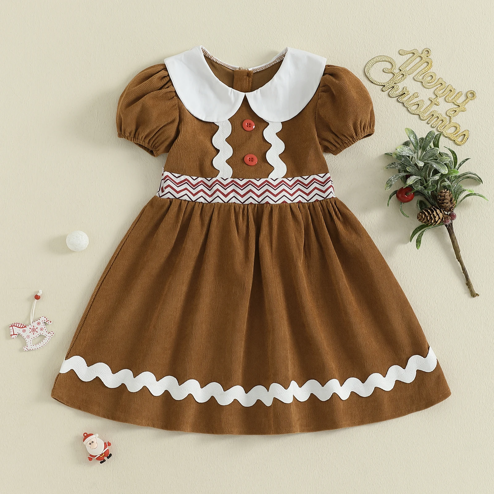 1-7Y Toddler Baby Girl Christmas Outfit Santa Claus Girls Christmas Dresses Smocked Collared Party Holiday Xmas Dress