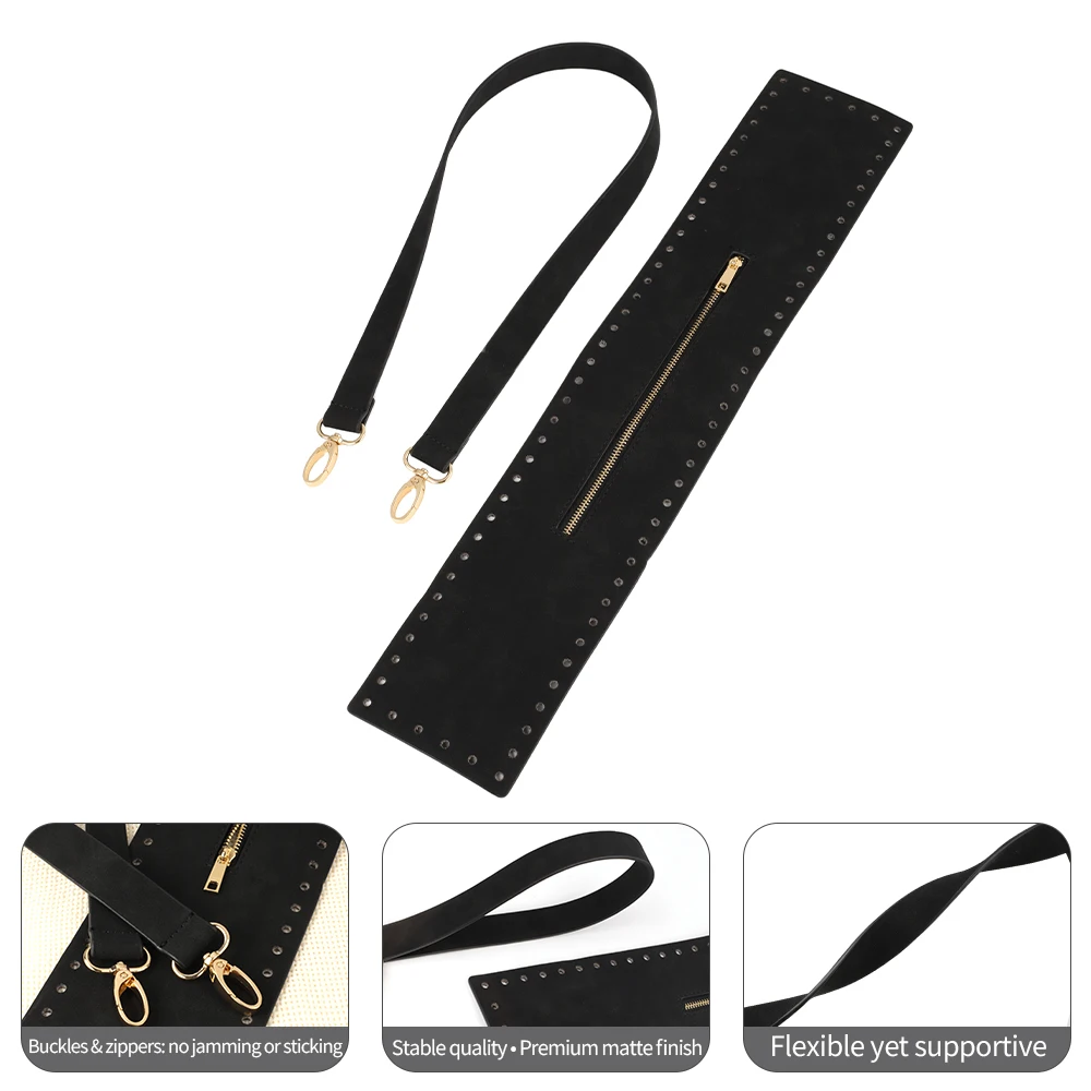 2 قطعة/المجموعة بو الجلود حقيبة صنع عدة حقيبة سوداء حزام الكروشيه سستة مع ثقوب للمحافظ حقائب كتف حقيبة كروسبودي الملحقات