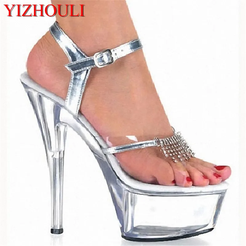 

Europe and the United States new sexy beautiful 15 cm super high-heeled shoes, transparent night club stage dance shoes