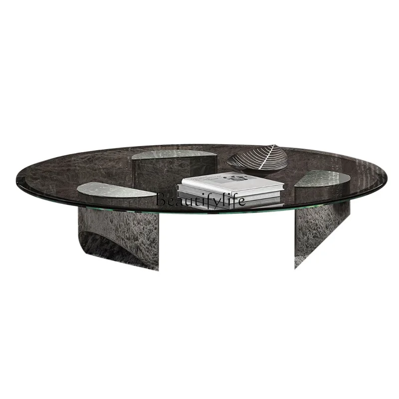 

Italian Minimalist Tempered Glass Stainless Steel Tea Table Living Room round Tea Table