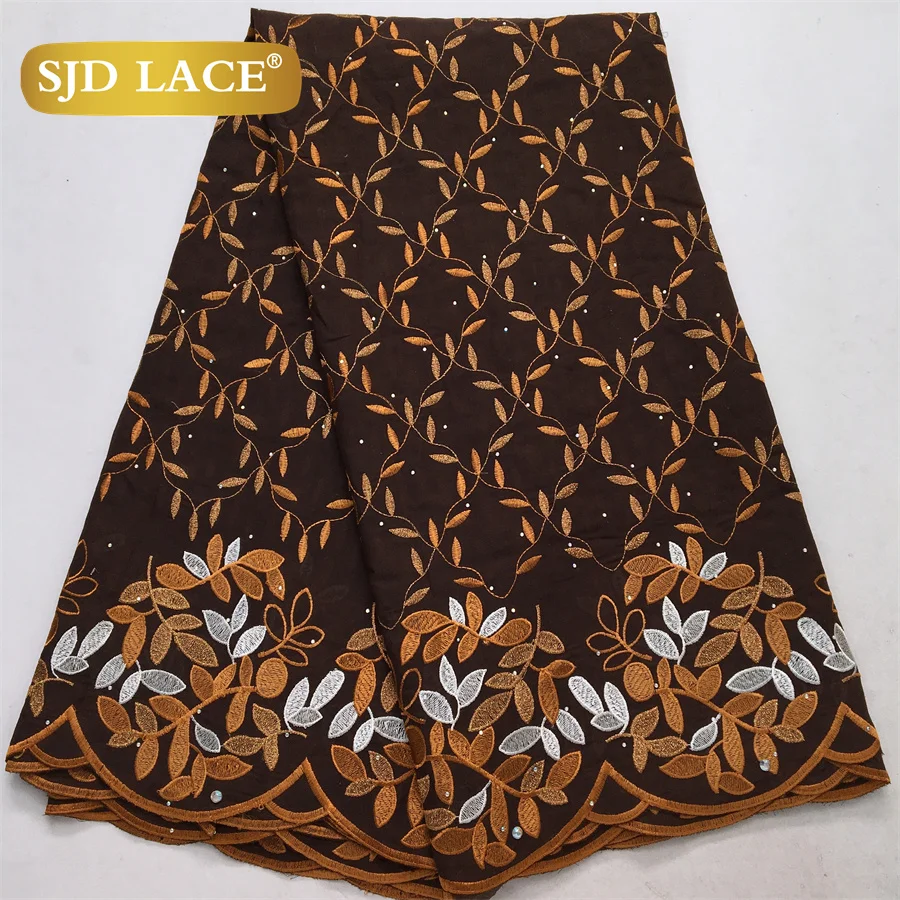 SJD LACE African Embroidery Cotton Lace Fabrics 2025 High Quality Nigerian Stones Lace Swiss Voile Lace for Wedding Dresses 4169