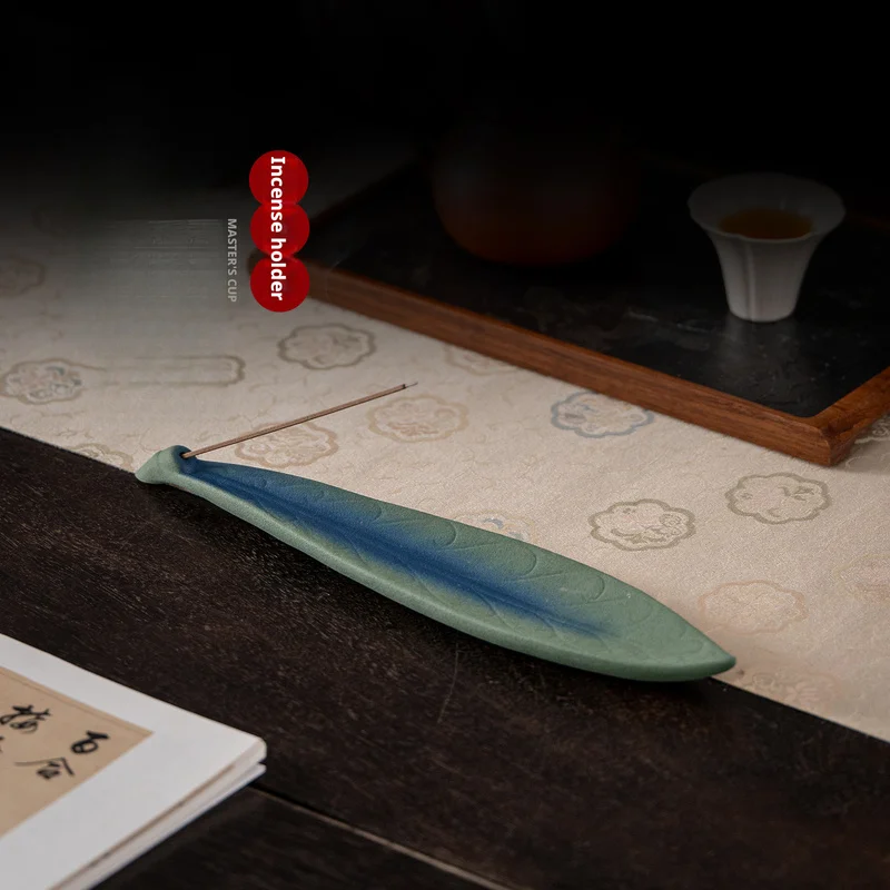 Willow Leaf Incense Holder, Retro Zen Ceramic Stick Incense Tray, Backflow Incense Burner, Tea Table Mini Ornament Home Decor