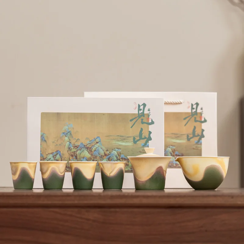 

Чайный сервиз кунг-фу, бытовой чайный сервиз Gaiwan, высококачественная подарочная коробка, креативный праздничный подарок, керамический чайный сервиз, сувенир