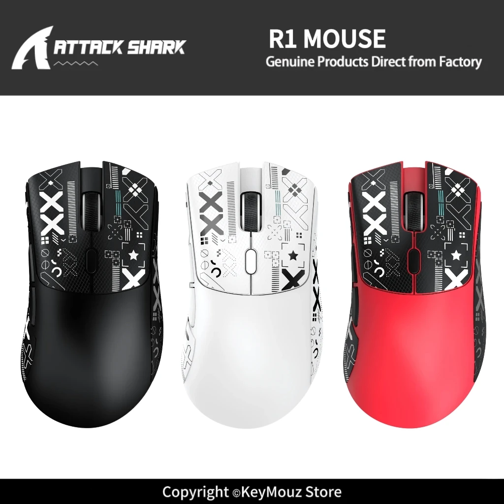 R1 ATTACK SHARK Tri-Mode Wireless Mouse 1000Hz  TTC Encoder Macro Driver with Comfort Grip Tape for Office Laptop Mac Windows