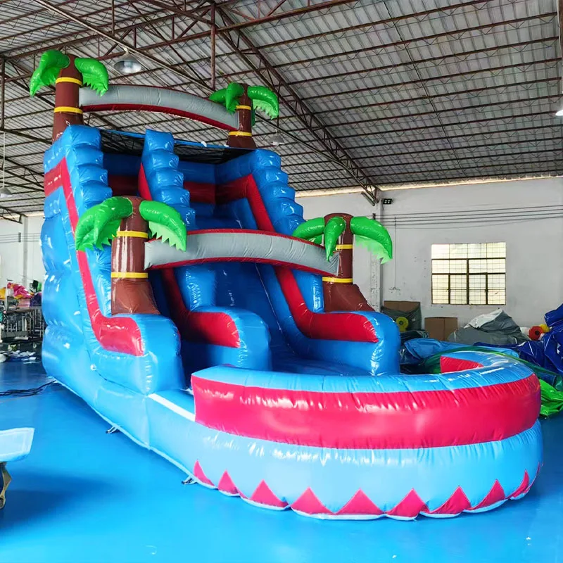 Hot Sell Commercial Tropical Falls Palm Tree Shore Inflatable Water Slide With Pool For Kids And Adult