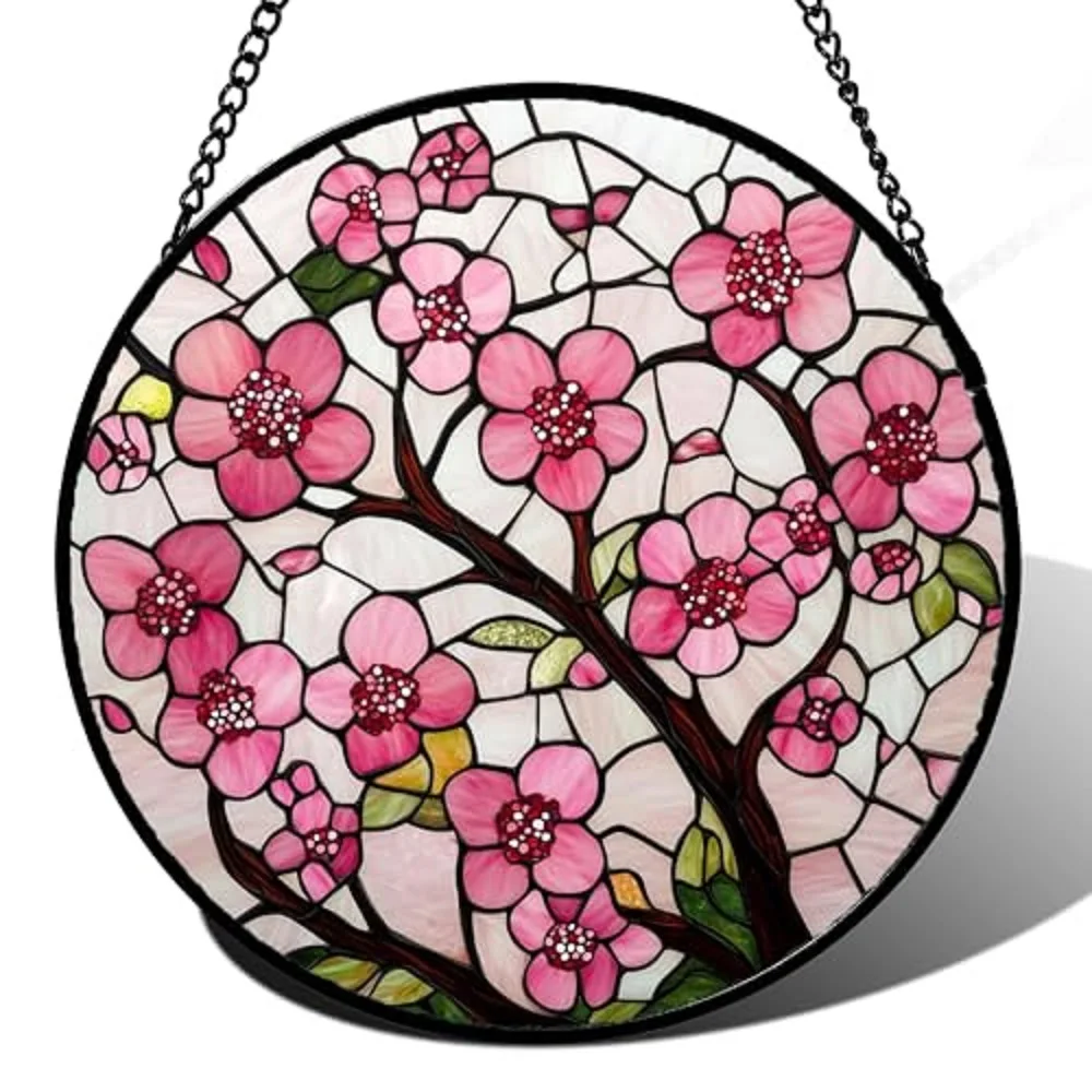 Cherry Blossoms Birth Flower Suncatcher for Door Garden Patio Sun Catchers Decor Christmas Mother's Day Birthday Gifts for Women