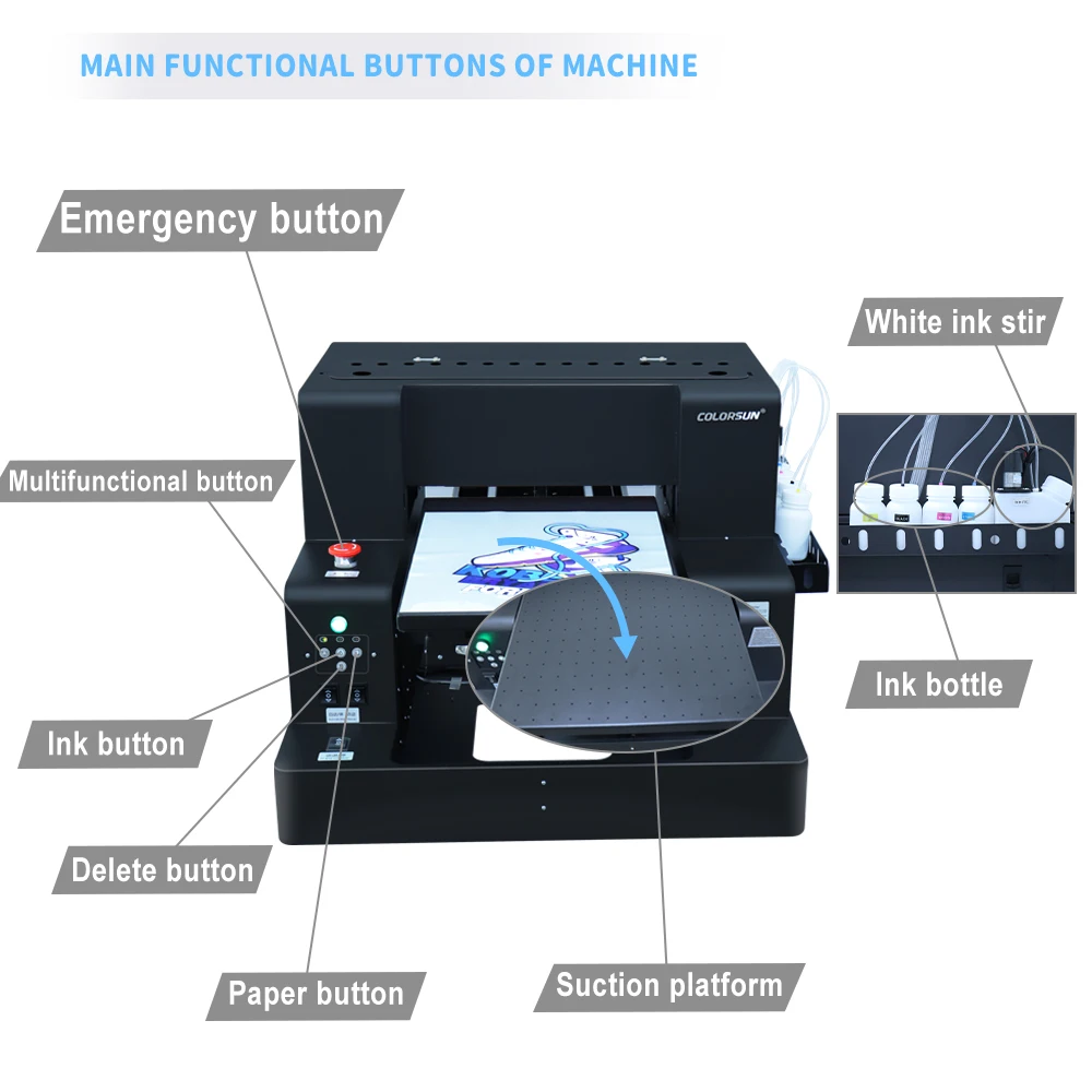 Colorsun A3 DTF DTG Printer For Bronzing T-Shirt Hoodies Jackrt Caps L805 DTF DTG Prining Machine 2 in 1 DTF DTG Printer