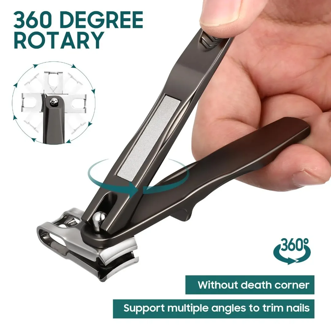 

360° Rotary Long Handle Rotatable Nail Clipper Stainless Steel Manicure Too Fingernail Trimmer Curved Anti-splash Nail Scissors