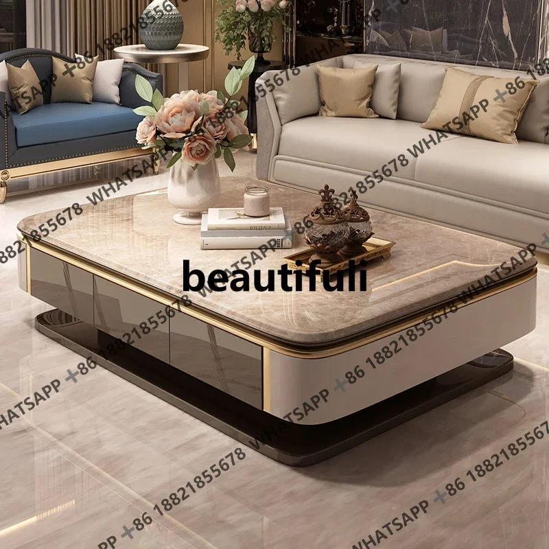 

Microcrystalline stone coffee table premium rectangular living room household marble tea table with storage new H