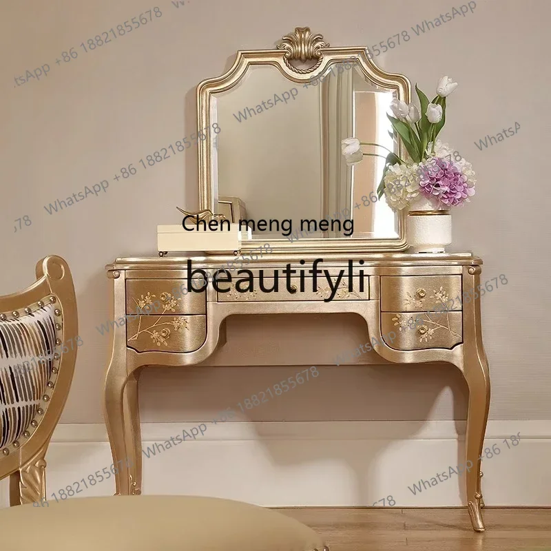 D178   French light luxury solid wood with drawn engraving hand-painted dressing table European court dressing table