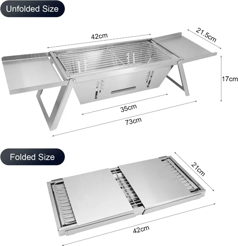 Portable Charcoal Grill Folding Barbecue Small BBQ Grill Lightweight Stainless Steel Table Top Grill with Carry Bag for Outdoor