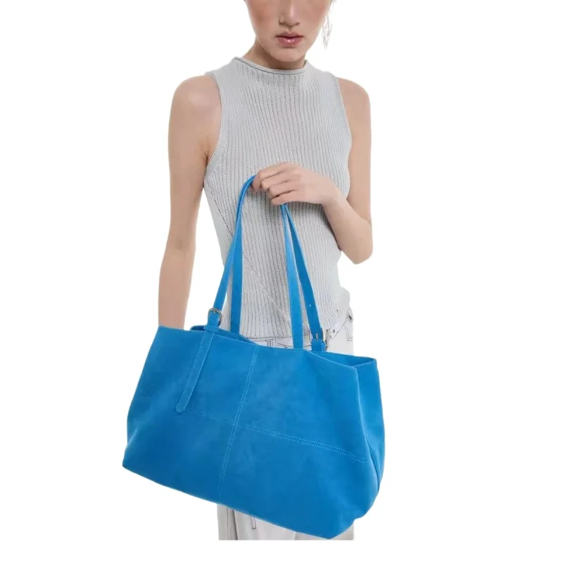 

Large Capacity Women's Soft Matte Blue Faux Leather Shoulder Tote Bag Everyday Casual Work Versatile
