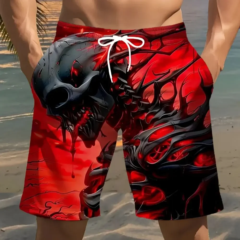 

Men's Fashion Printed Beach Shorts Scary Skeleton Pattern 3D Printing Light And Comfortable In Summer Casual Wear Basketball Gym