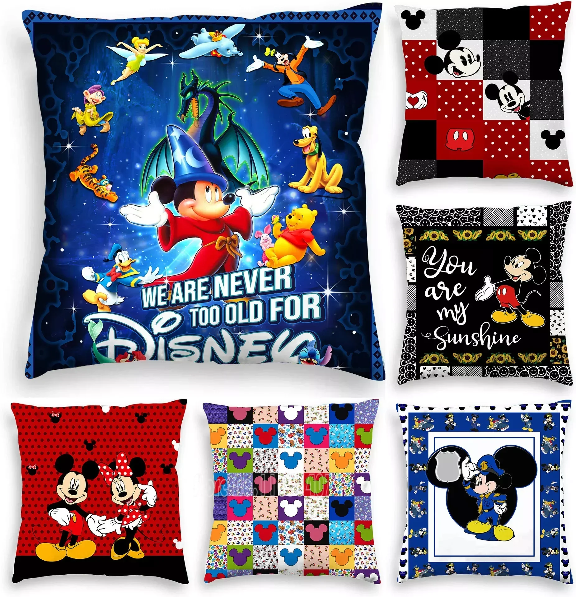 Disney Cartoon Mickey Mouse Mickey Minnie Sofa Cushion Car Living Room Pillow Set Peach Skin Flannel Cushion Cover