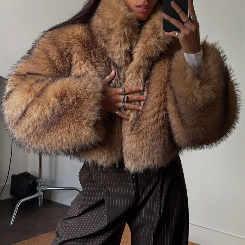 

Осень 2024, женская меховая куртка, теплая свободная водолазка, верхняя одежда, одежда Y2k, новая мода, высококачественное праздничное пальто, бюстгальтер