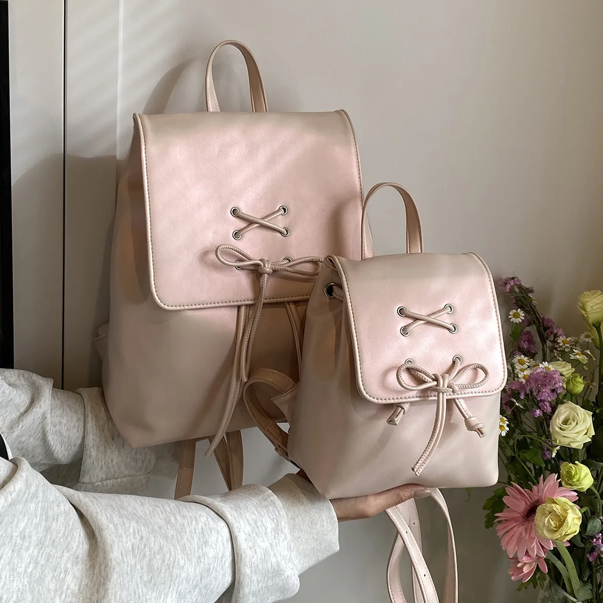 Korean Cute Shoulder Bags Elegant Women Niche Bow Ties Mini Backpacks Casual Travel Commuter Handbags Teenager Girls Schoolbags