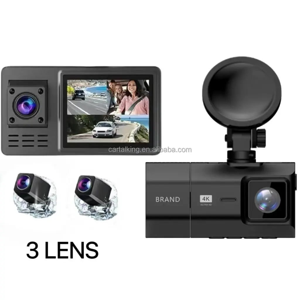 MINI Car DVR 3-Channel 4K Dashcam Wide Angle IPS Screen Super Night Vision GPS WIFI HD Video Recorder