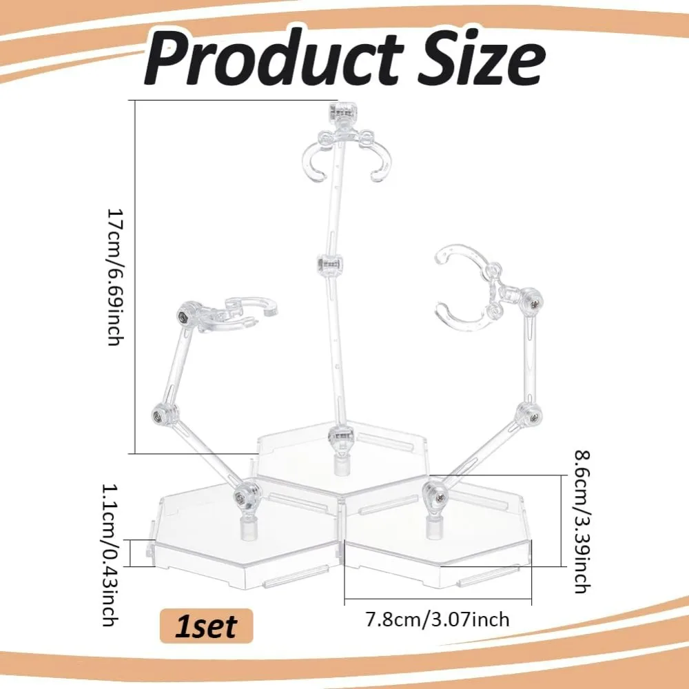 3 Pcs Action Figure Stand Clear Assembly Action Figure Display Holder Splicable Hexagon Base Model Support Stand Miniature Model