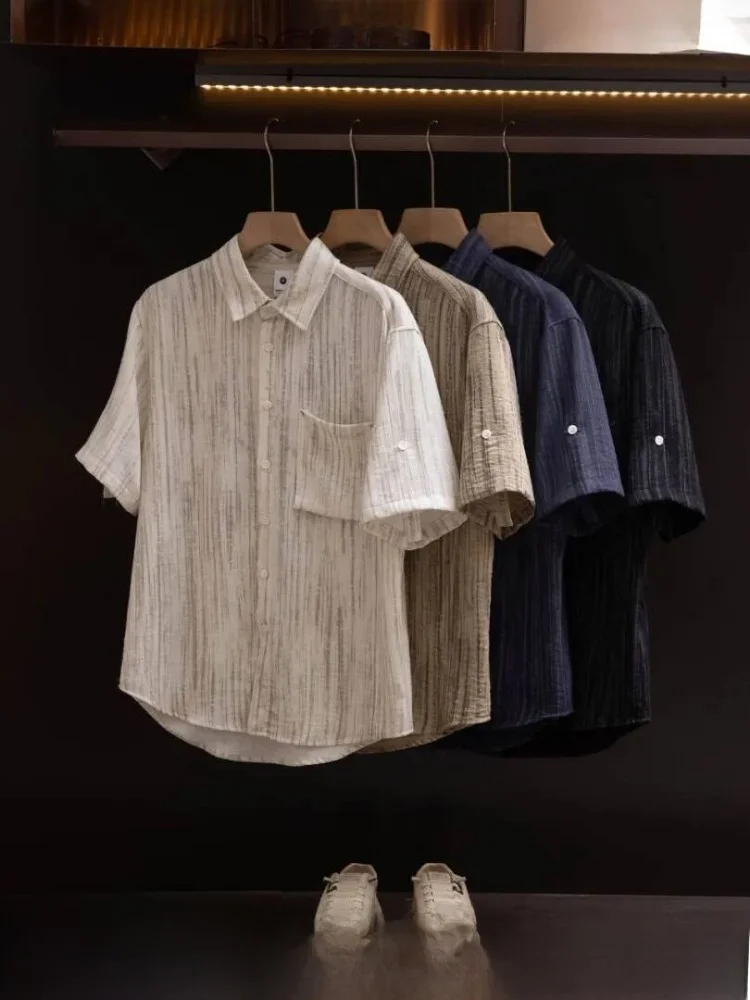 

Casual Cotton Linen Blend Dyed Shirt Men's Fashionable Versatile Breathable Short Sleeve Shirt Comfortable Skin-friendly Spri...