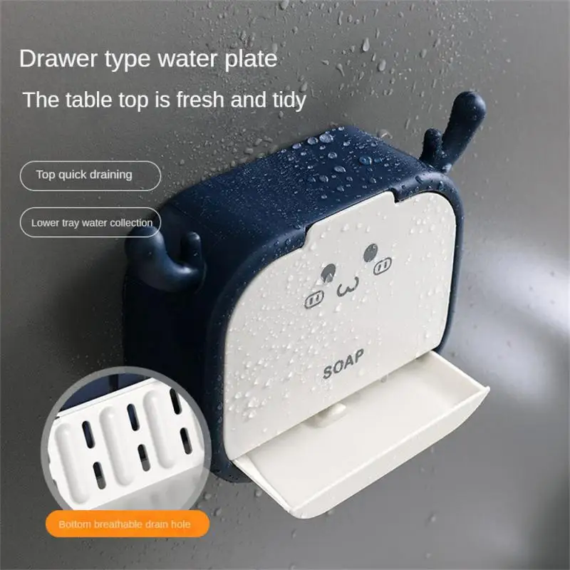 Cartoon Soap Holder ABS Soap Box Wall Hanging Drain Soap Box No Punch Sponge Soap Holder Soap Container Bathroom Accessories