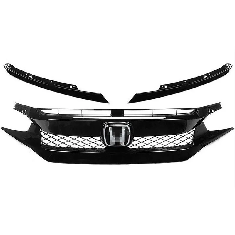 Mesh Honeycomb Grilles For 10th Generation Honda Civic 2016-2021 Front Bumper Gloss Black Mesh Grille Version Car Accessories