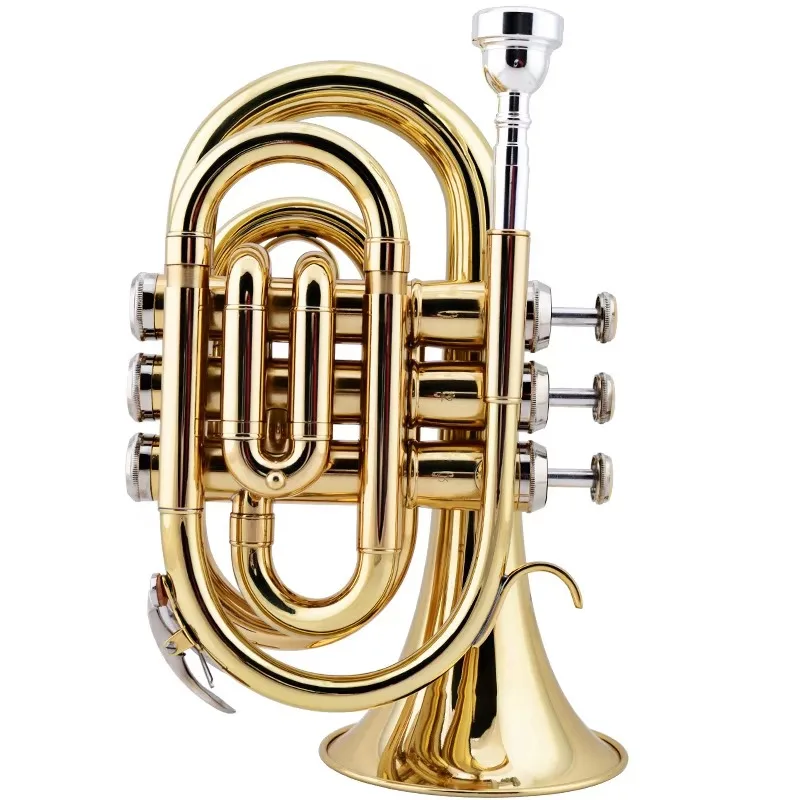 Gold Pocket Trumpet, Portable Bb Key Brass Wind Instrument