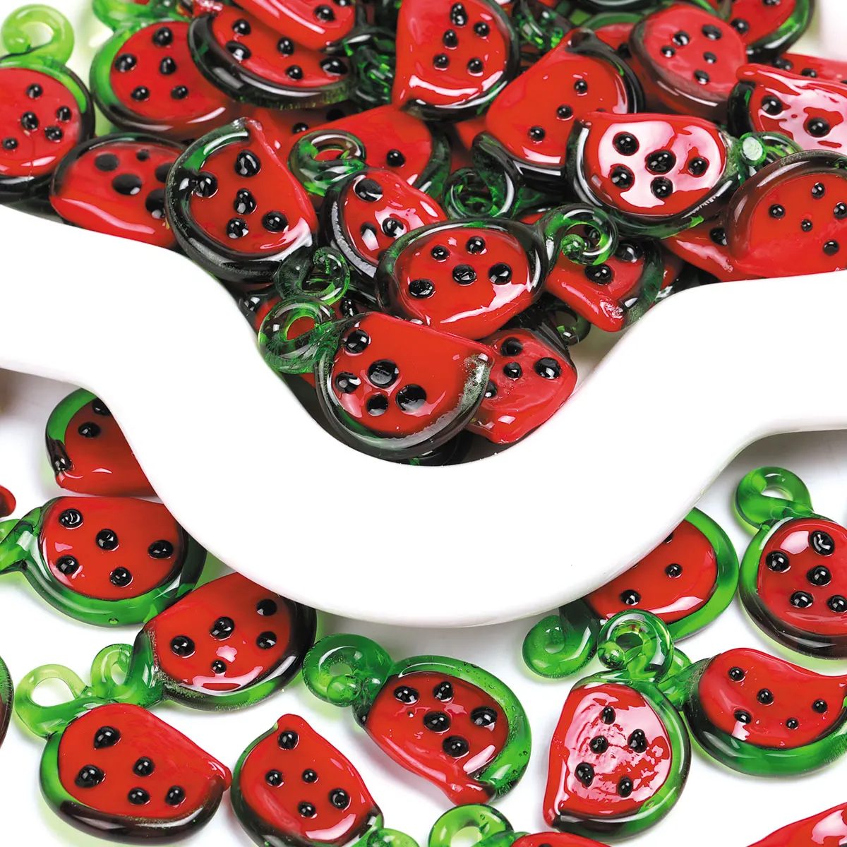 5/10pcs 15*24mm Watermelon Slice Lampwork Glass Loose Beads DIY Bracelet Handmade Jewelry Making Supplies
