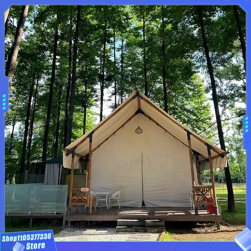 Luxury Waterproof Grade 8 Wooden Glamping Safari Tent for Camping and Exhibitions Windproof Outdoor