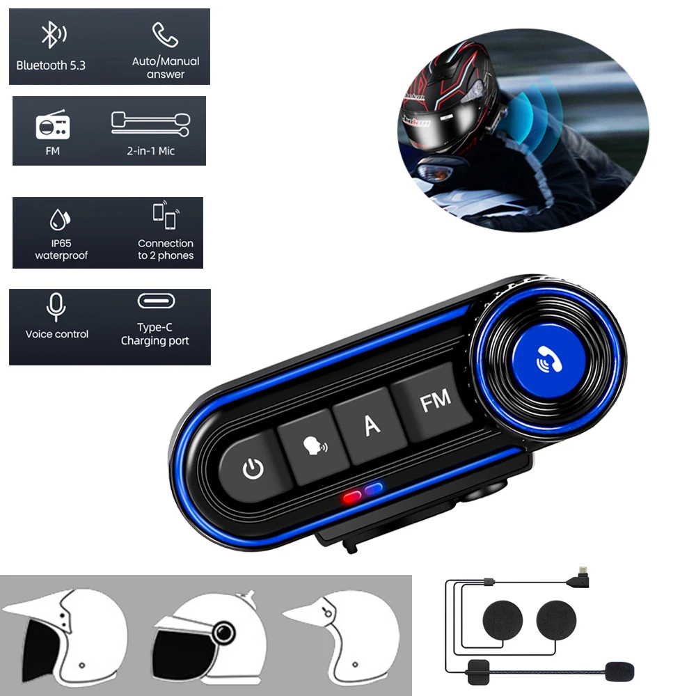 

BT36 Music Interphone Bluetooth 5.3 Motorcycle Helmet Intercom Headset Waterproof Quick Connection Speaker Earphone for Moto