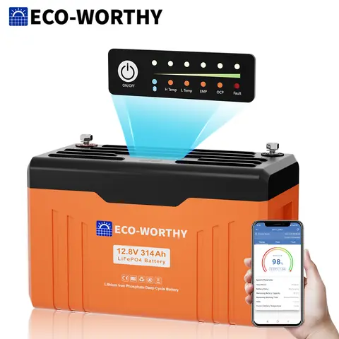 ECO-WORTHY 12V 314AH ​LiFePO4 Lithium Battery Bluetooth with SOC LEDs, Low Temp Protection, 3840WH, for Off-Grid RV